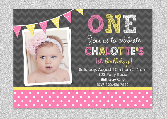 Baby Girl 1st Polkadot Birthday Invitation Ideas