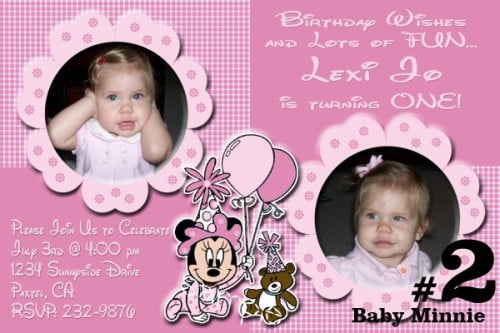Baby Minnie Mouse First Birthday Invitation Wording Ideas