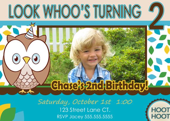 Baby owl 2 Year Old Birthday Invitations Templates