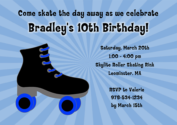 Blue And Black Roller Skating Birthday Party Invitation Templates