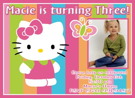 Custom Photo Hello Kitty Birthday Party Invitation Design