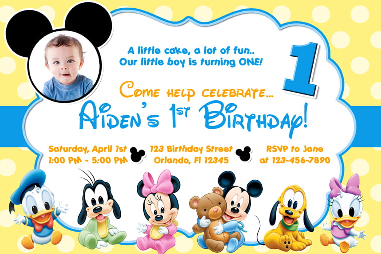 Cute Baby Mickey Mouse Clubhouse Birthday Invitations