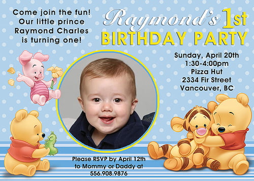 Cute Baby Winnie The Pooh Birthday Invitations Wording