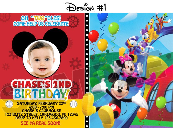 DIY Mickey Mouse First Birthday Invitation With Photo Design