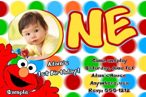 Elmo Sesame Street First Birthday Party Invitation Templates