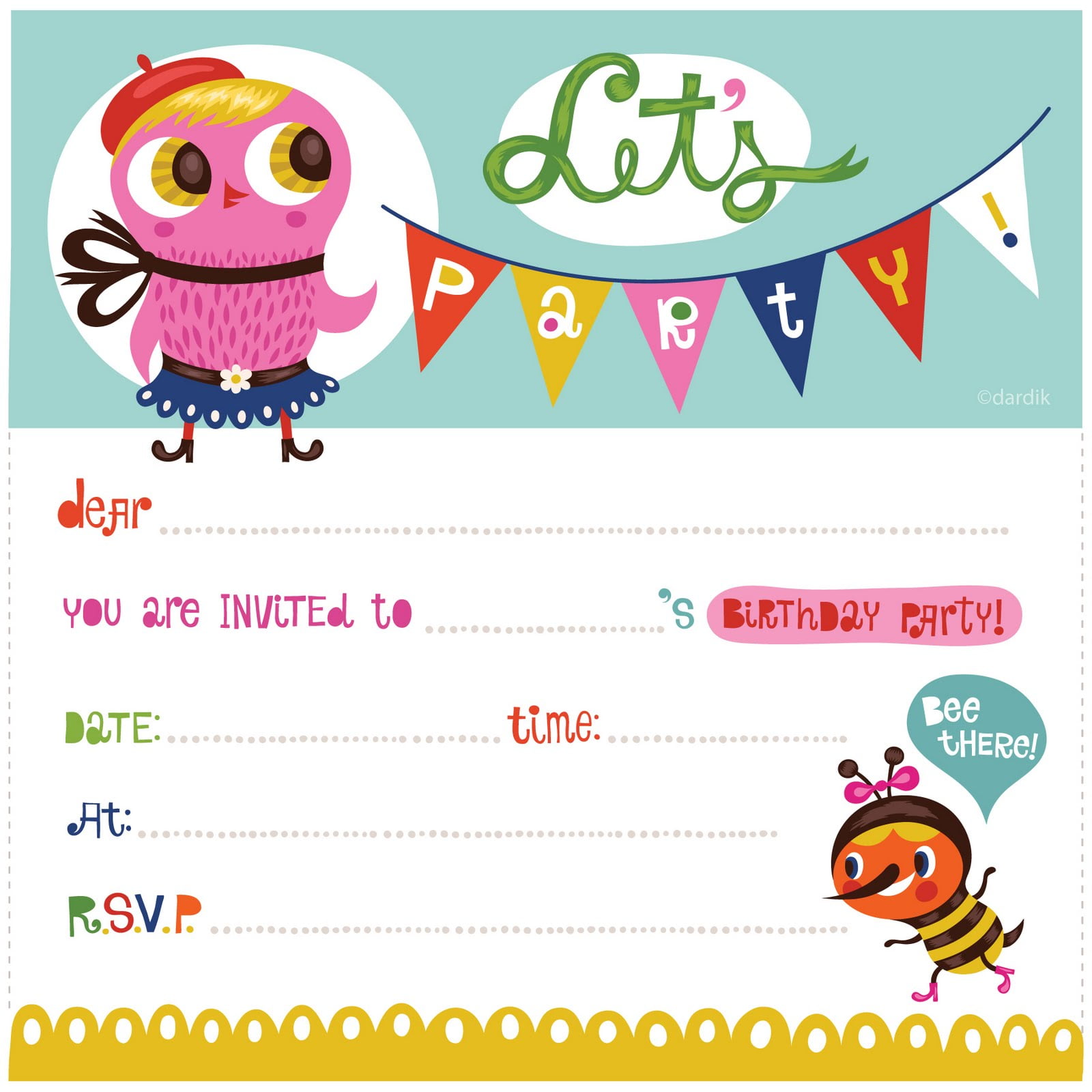 Free Printable Owl And Bee Birthday Party Invitations