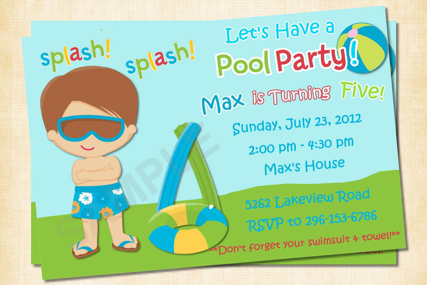 Free Printable Pool Party Birthday Invitations For Boys