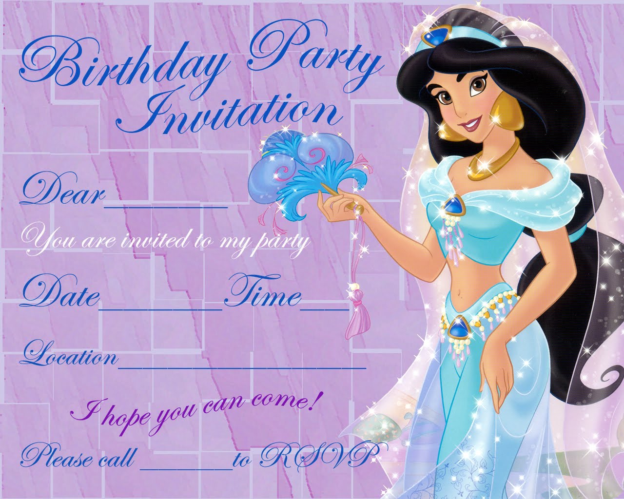 Free Printable Princess Jasmine Birthday Invitation Templates
