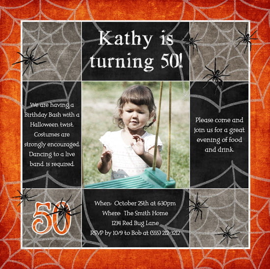 Free Printable Spider Adult 50th Birthday Invitation Ideas