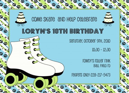 Free Roller 10th Birthday Party Invitations