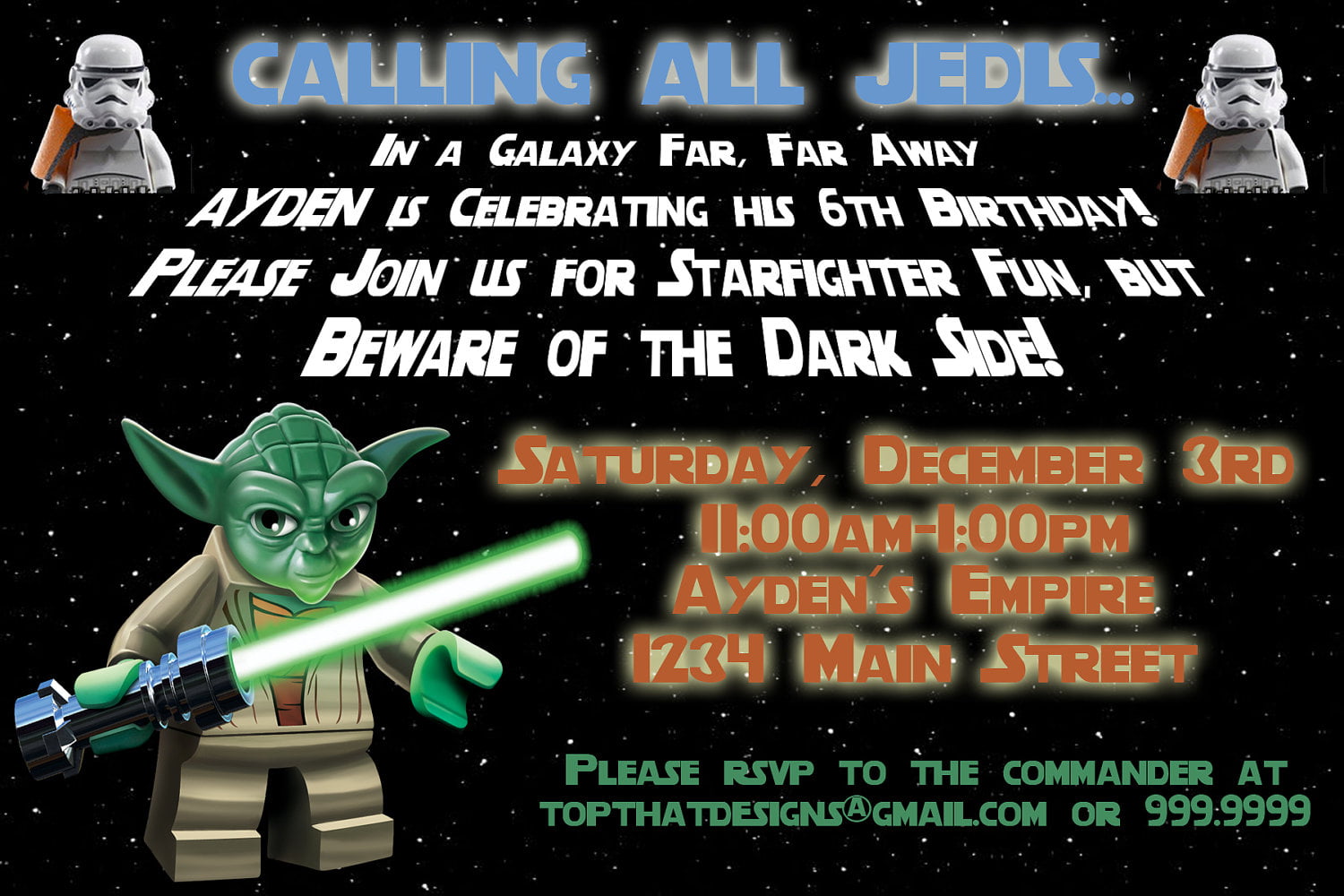 STAR WARS Yoda birthday invitation personalized YOU PRINT printable