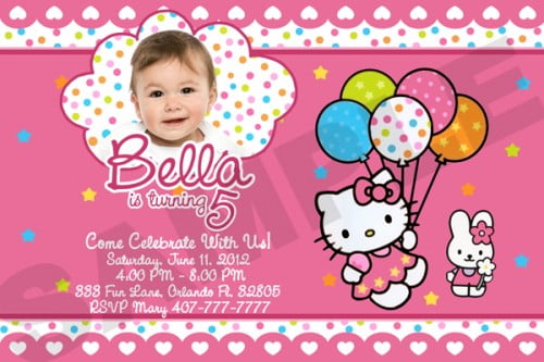 Personalized Hello Kitty Birthday Party Invitation Custom Photo