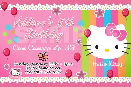 Personalized Hello Kitty Themed Birthday Invitation