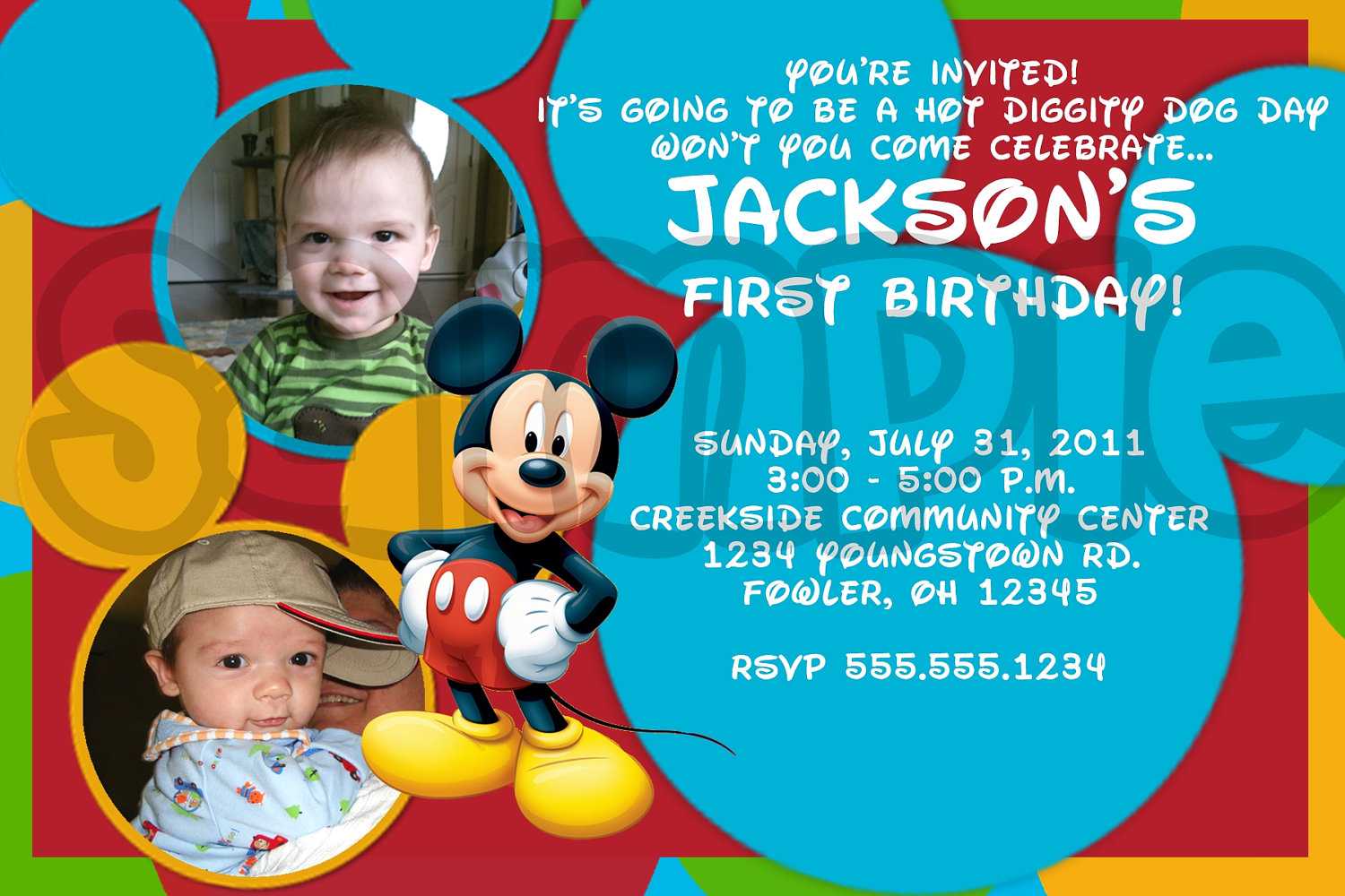 Personalized Mickey Mouse First Birthday Invitation Custom Photo