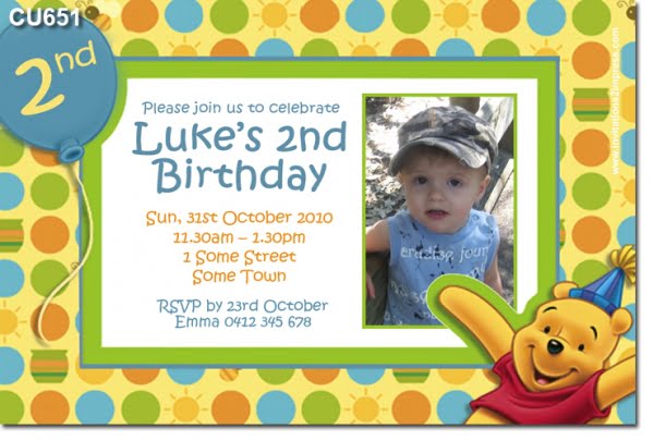 Personalized Winnie The Pooh Birthday Invitations Custom Photo