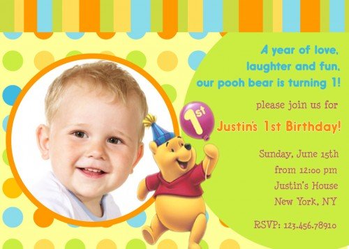Winnie The Pooh First Birthday Invitation Templates