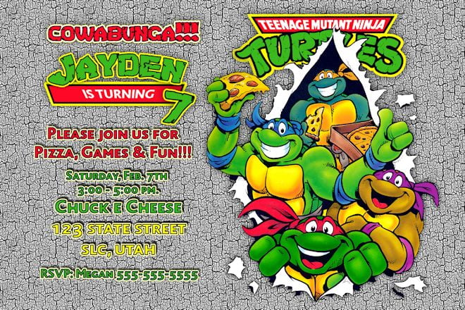 funny Ninja Turtle Birthday Party Invitations