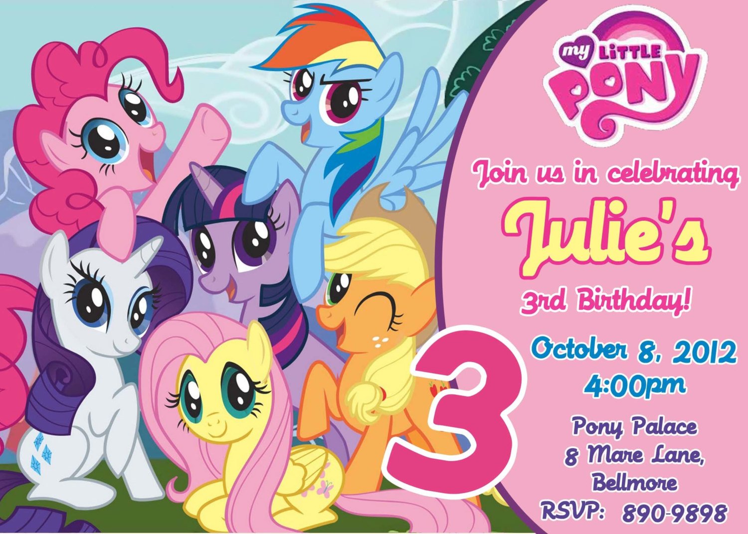 3rd little pony birthday invitation