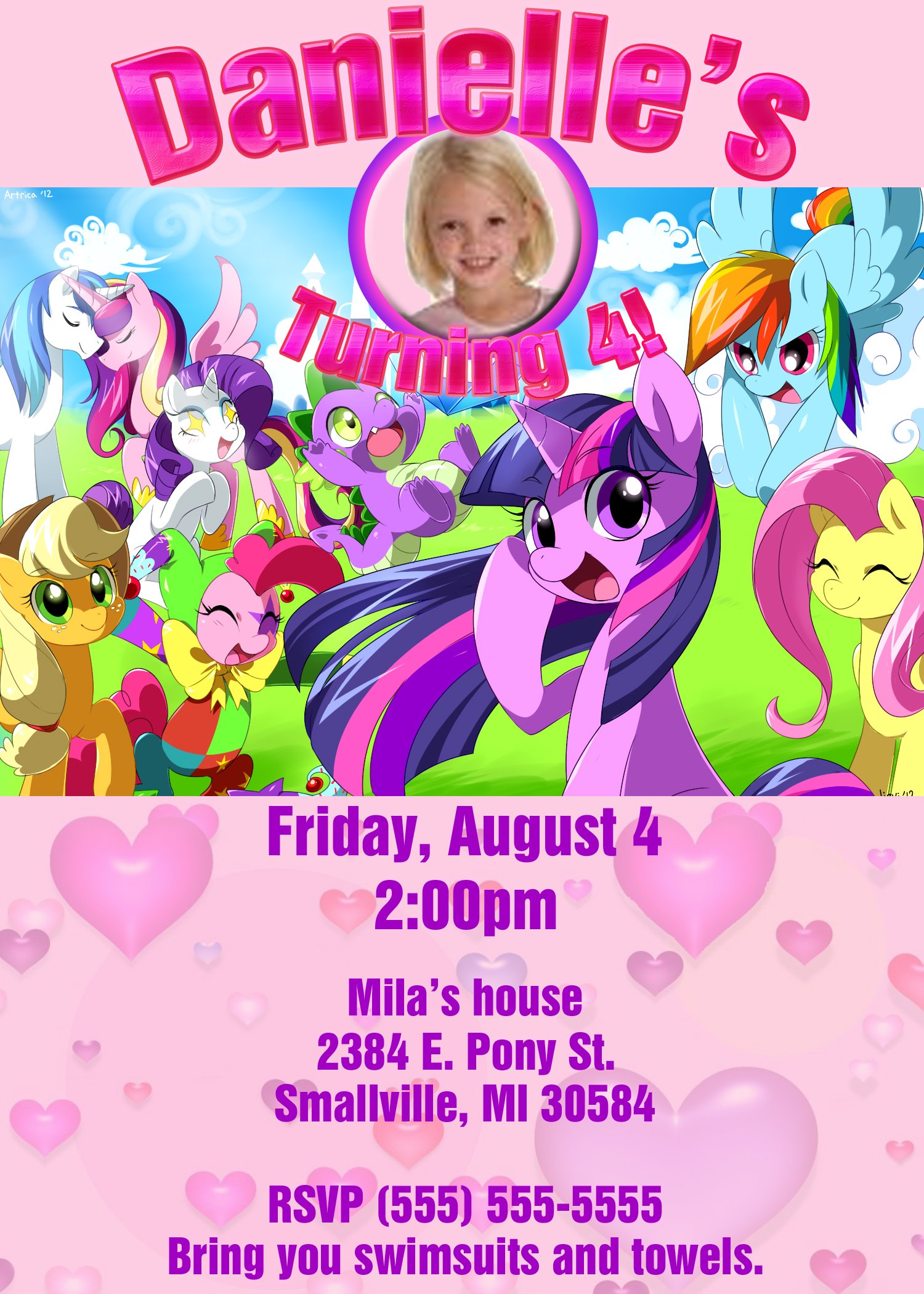 4th little pony birthday invitation with photo