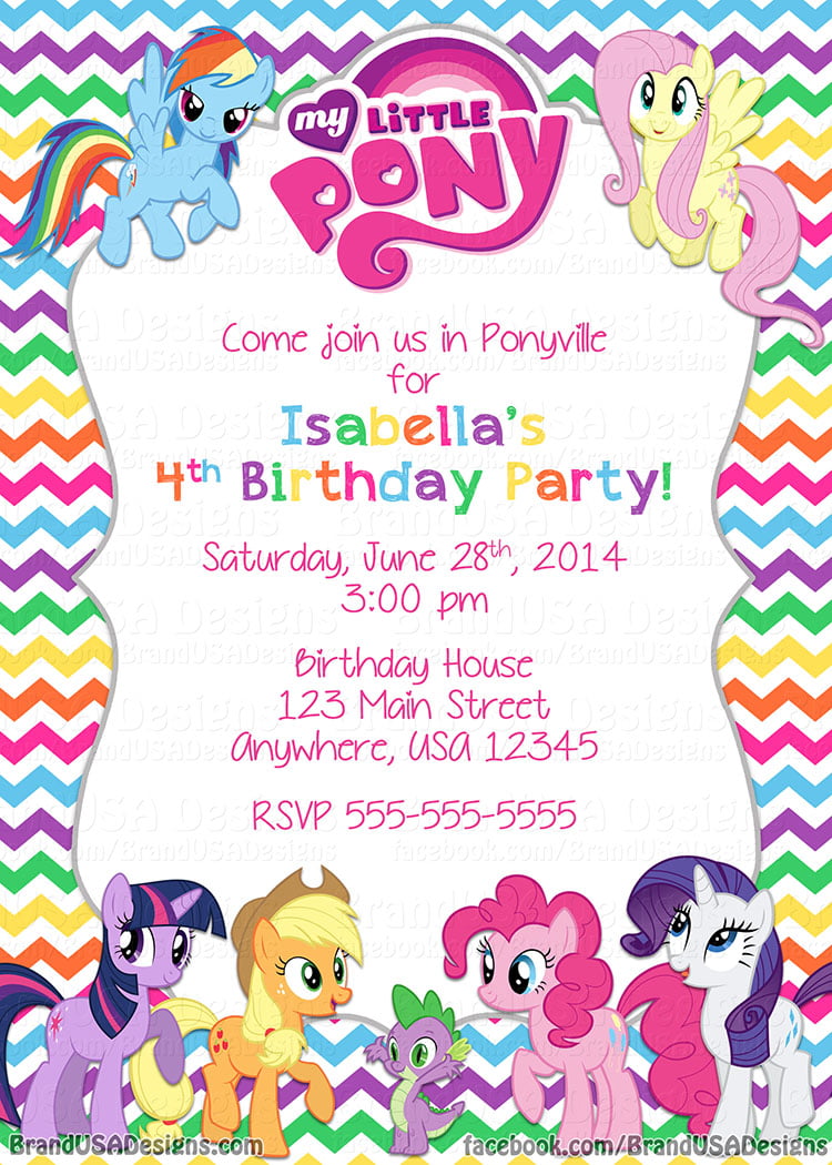 Rainbow little pony birthday invitation