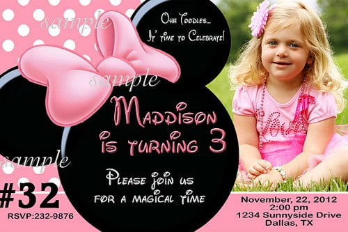 Minnie Mouse Birthday Invitations with Photo