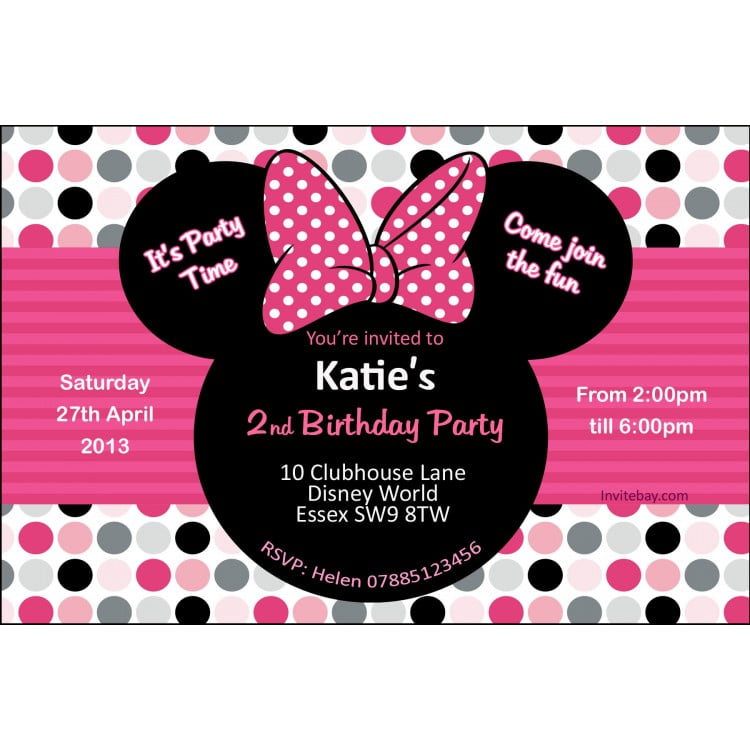 Disney Minnie Mouse Birthday Party Invitations more words