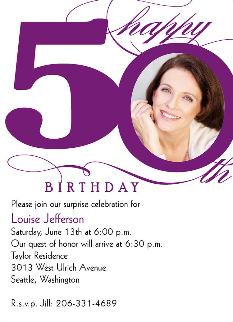 Simple white background 50th Invitations Birthday with picture