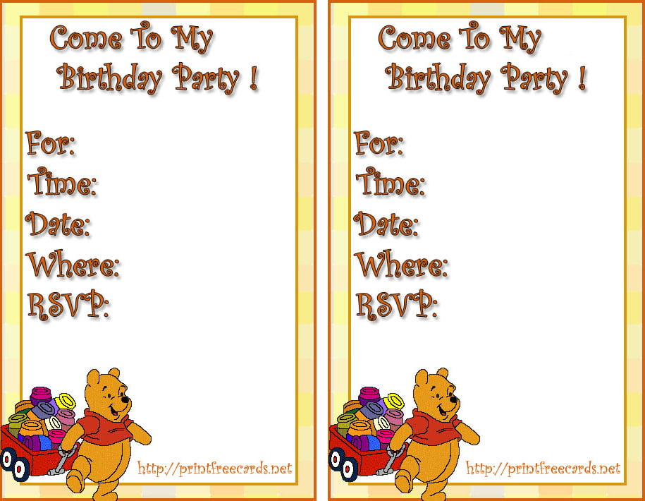 winnie the pooh double sided printable party invitations