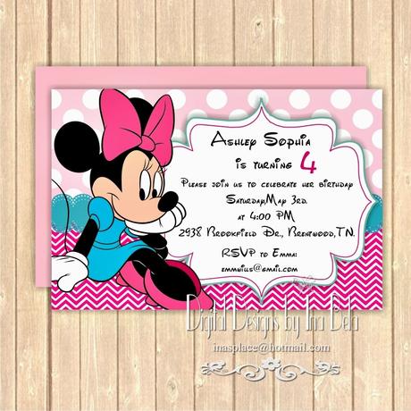 simple full body Minnie Mouse Birthday Invitations & Party Ideas Decor.
