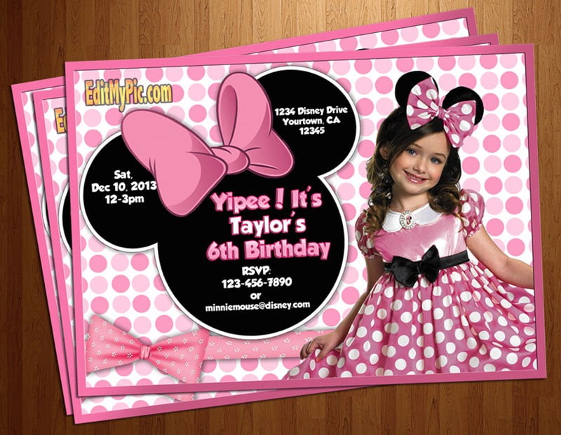 Pink polkadot Minnie Mouse Birthday Party Invitation