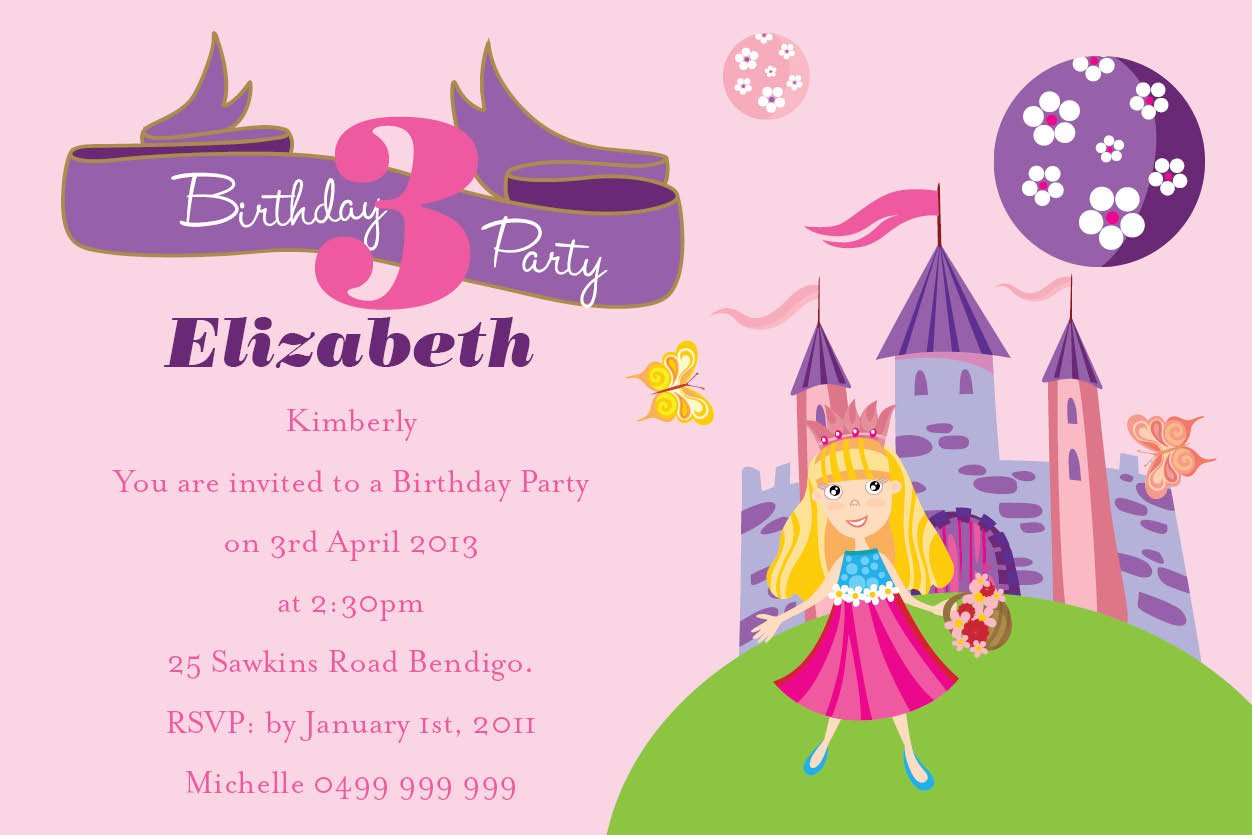 pink and princess birthday party invitation wording sample for girls