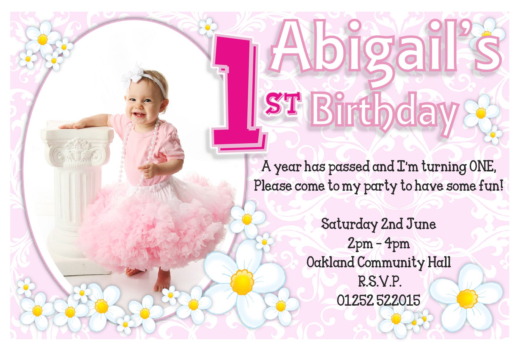 flowers 1st birthday party invitations girl