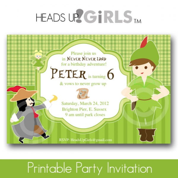 Peter Pan printable birthday party invitations