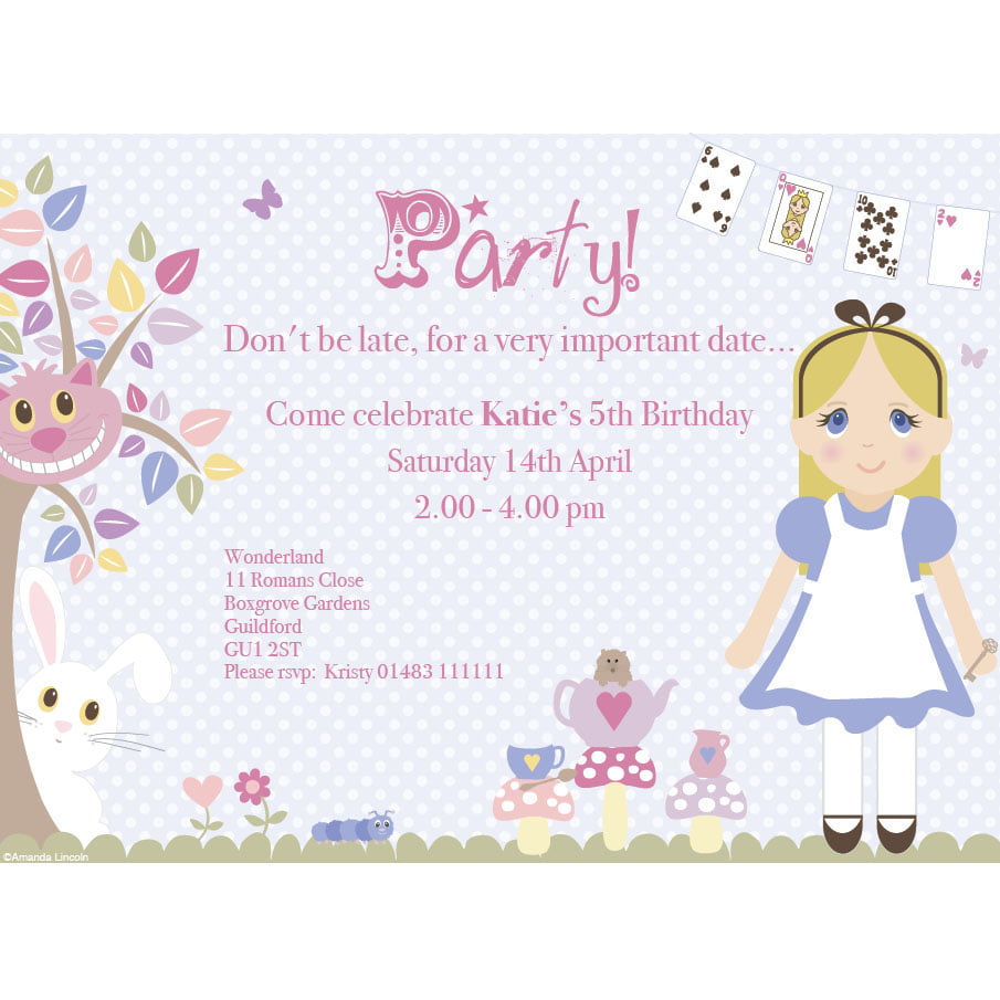 cartoon free printable alice in wonderland birthday invitations