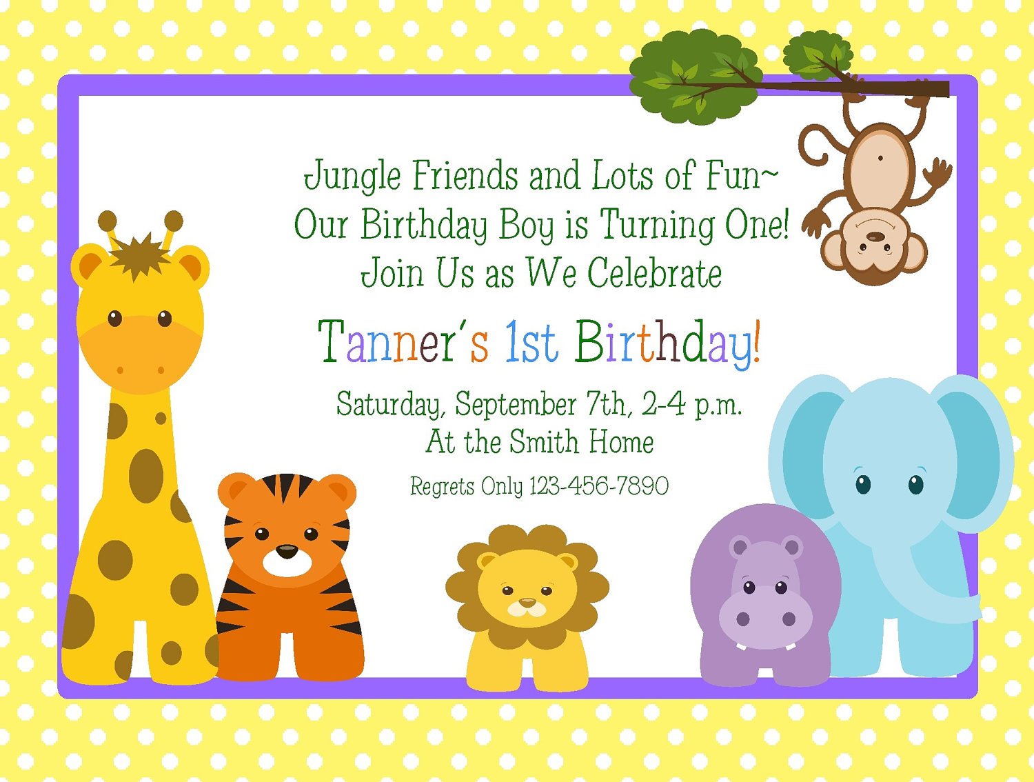 cute animal doll 1st birthday party invitations