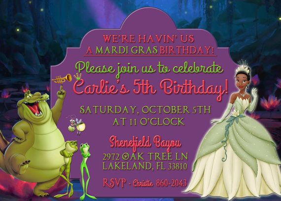 cartoon princess and the frog birthday invitations