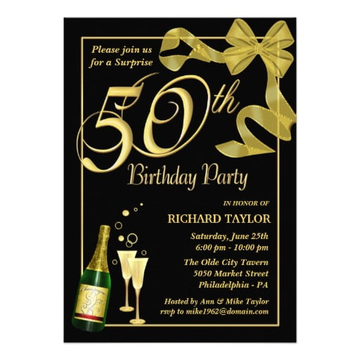 golden 50th birthday party invitation templates
