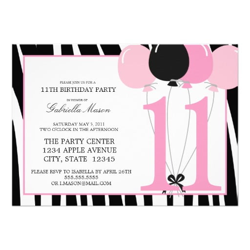 balloon 11th birthday party invitations