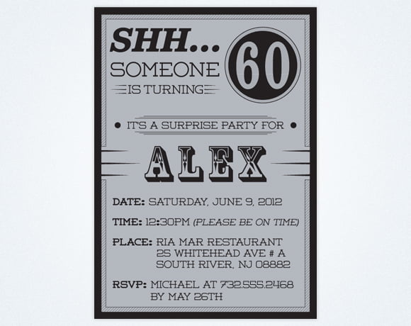 white 60th birthday surprise party invitations