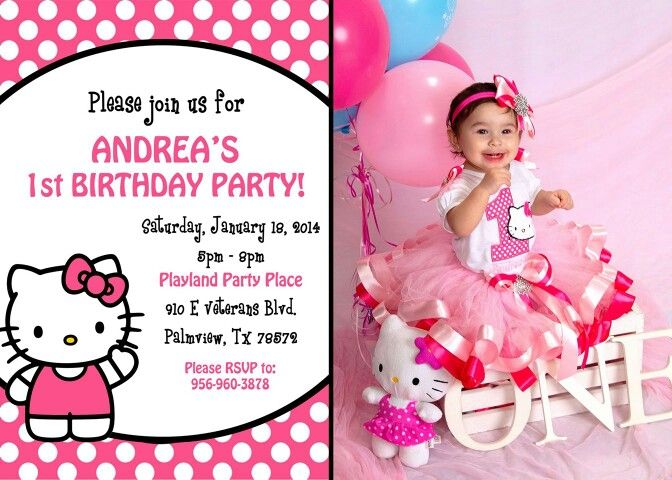 pink hello kitty 1st birthday invitations
