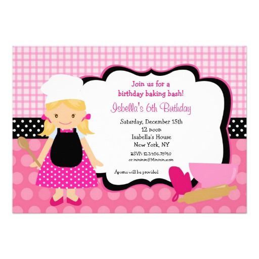 pink cook invitations to a birthday party