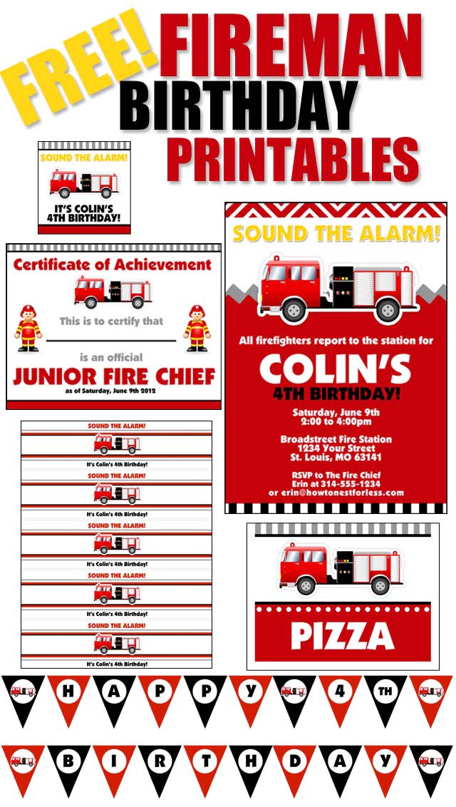all free printables fire trucks birthday party invitations card