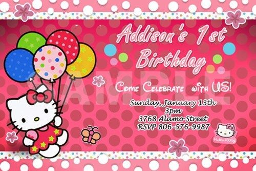 balloons hello kitty 1st birthday invitations