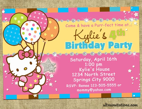 cheerful hello kitty printable birthday invitations