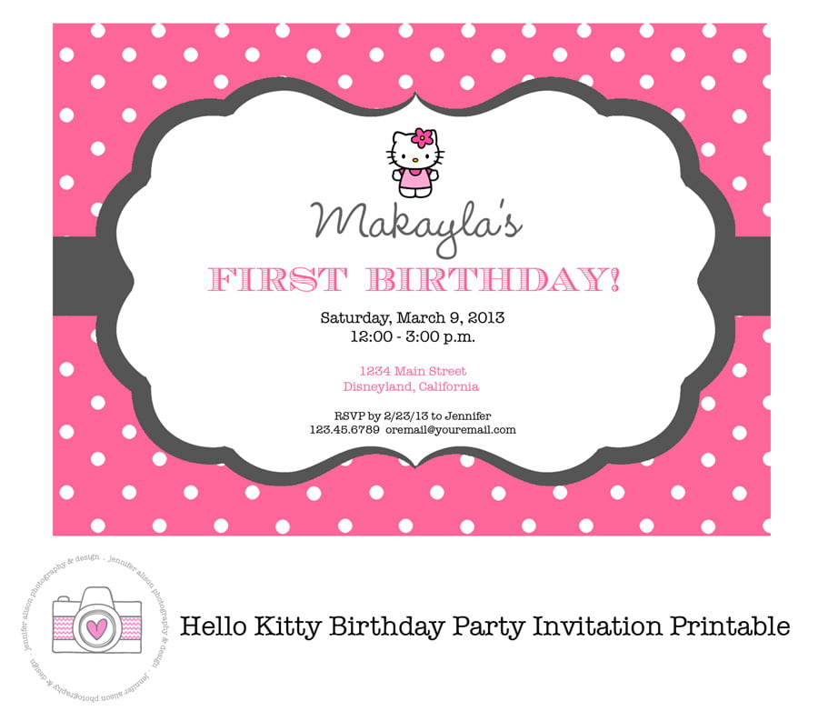 pink dot hello kitty printable birthday invitations