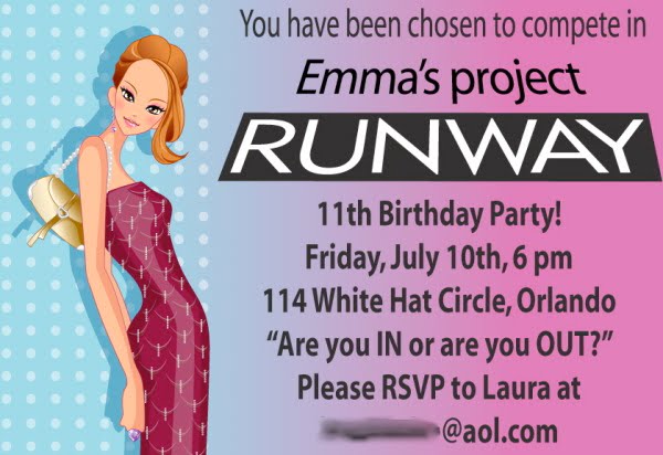 project runway free printable birthday invitations for tweens