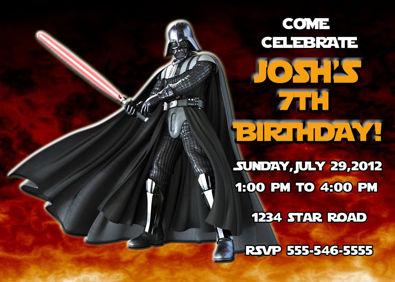 darth vader star wars personalized birthday invitations