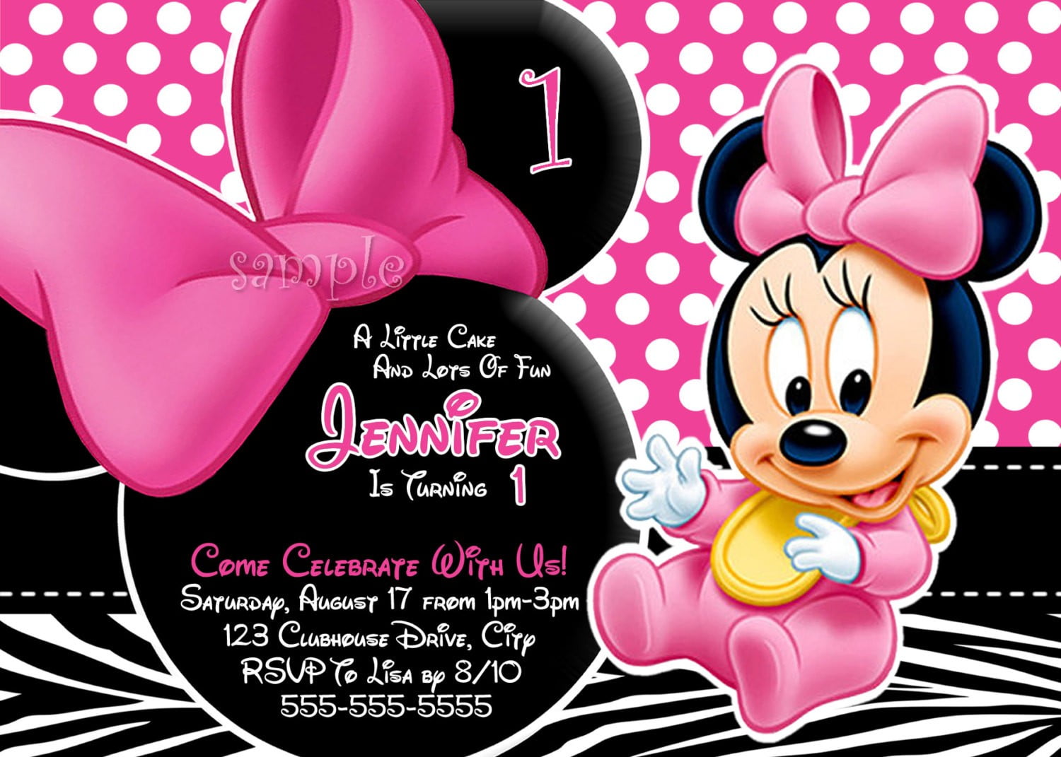 cute personalized minnie mouse 1st birthday invitations