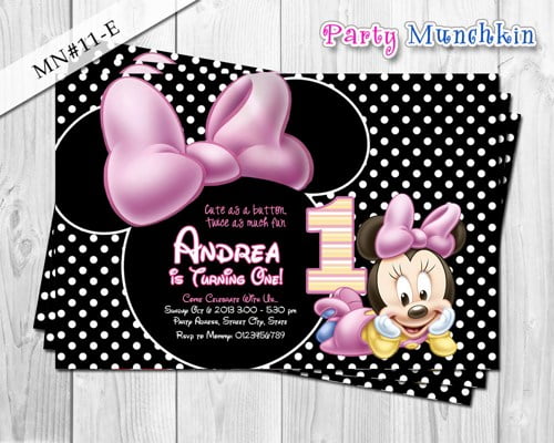 black white baby minnie mouse birthday invitations