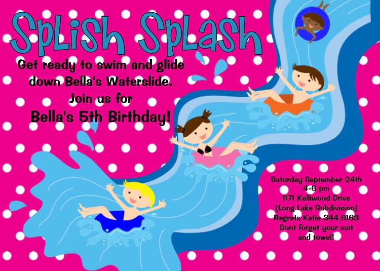 float water slide birthday party invitations